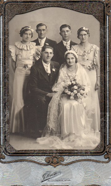 (T)  Alois Roers and Walburga (Stoetzel) Roers:  Wedding Photo 6-18-1935.  Studio is OLSON - ALEXANDRIA, MINN.